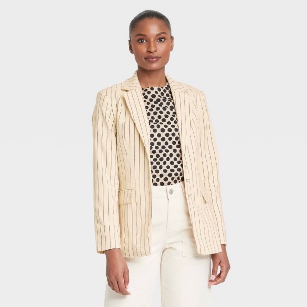 Who What Wear Cream Striped Blazer Cinched‎ Waist Small Office Work Business